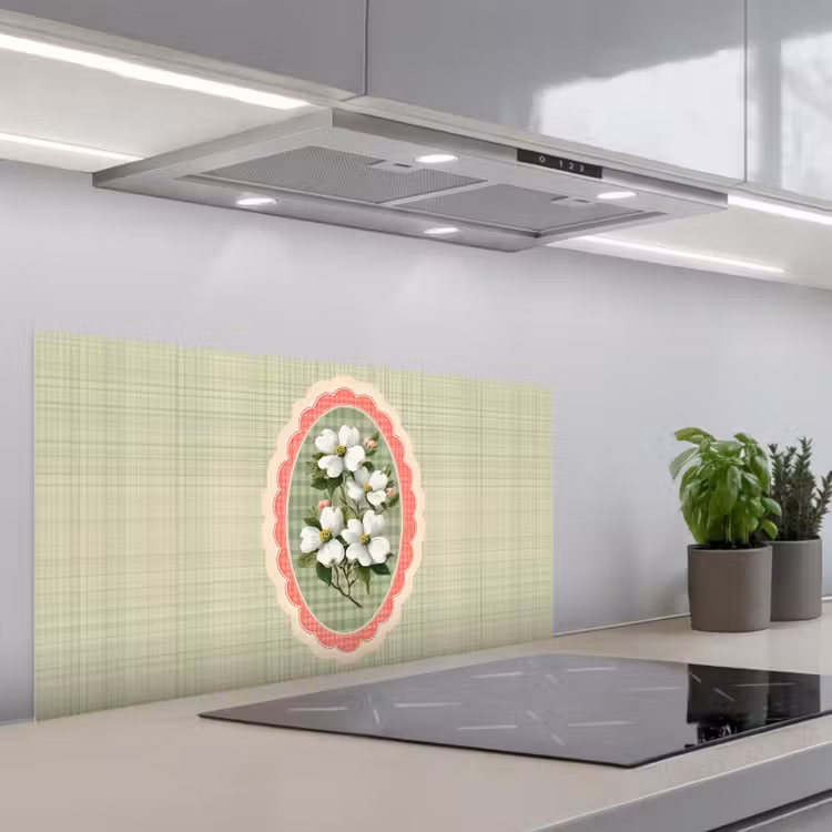 Bloemen - Illustratie - Geruit - Groen keuken achterwand spatscherm middel -3d_schuin
