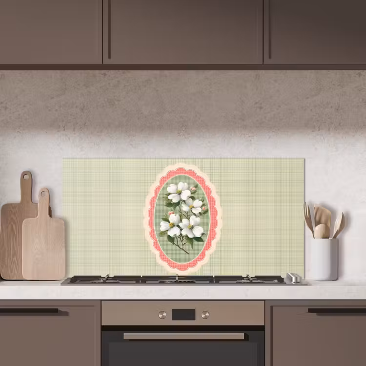 Bloemen - Illustratie - Geruit - Groen keuken achterwand spatscherm middel -sfeer2