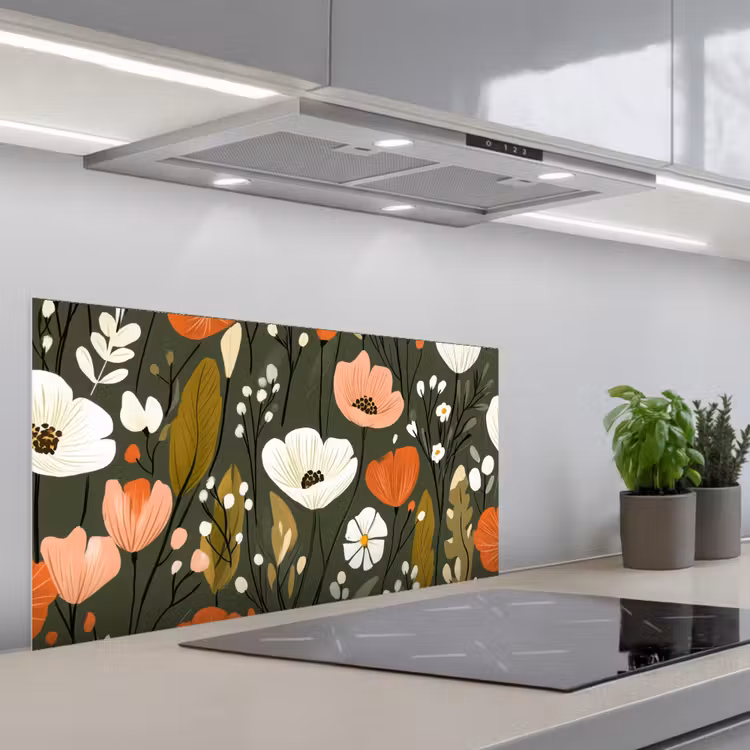 Bloemen - Illustratie - Groen keuken achterwand spatscherm middel -3d_schuin