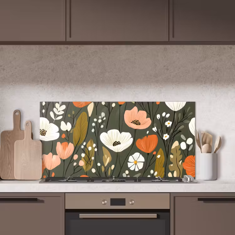 Bloemen - Illustratie - Groen keuken achterwand spatscherm middel -sfeer2