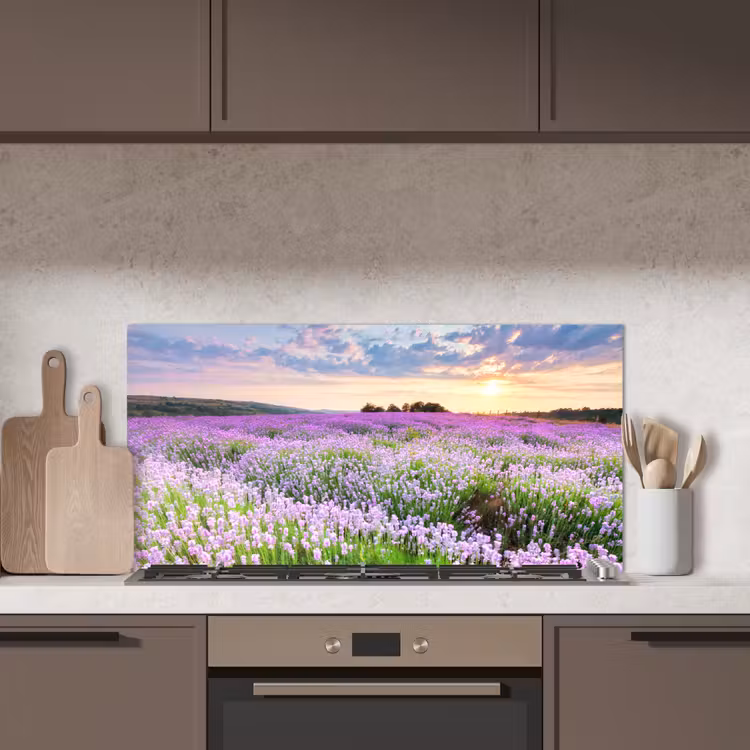 Bloemen - Lavendel - Paars - Lucht - Zonsondergang - Weide - Natuur keuken achterwand spatscherm middel -sfeer2