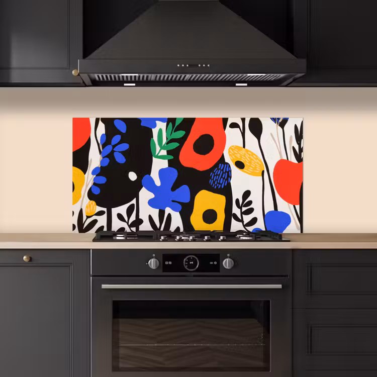 Bloemen - Bladeren - Abstract - Zwart keuken achterwand spatscherm middel -sfeer1