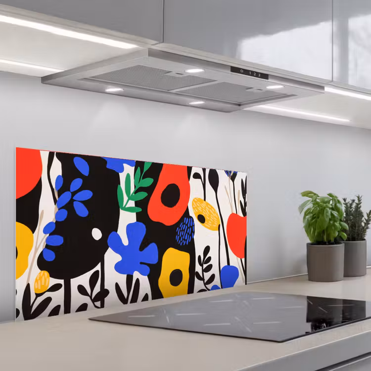 Bloemen - Bladeren - Abstract - Zwart keuken achterwand spatscherm middel -3d_schuin