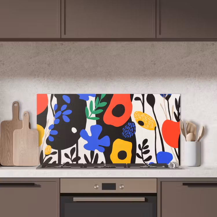 Bloemen - Bladeren - Abstract - Zwart keuken achterwand spatscherm middel -sfeer2