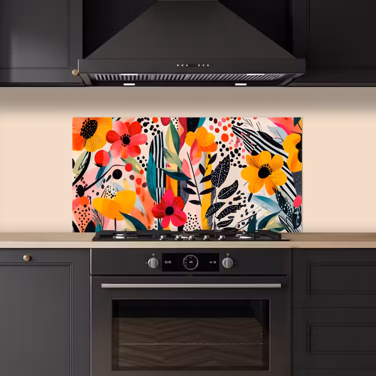 Bloemen - Bladeren - Abstract - Kleurrijk keuken achterwand spatscherm middel -sfeer1