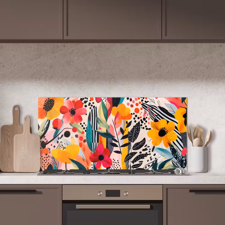 Bloemen - Bladeren - Abstract - Kleurrijk keuken achterwand spatscherm middel -sfeer2