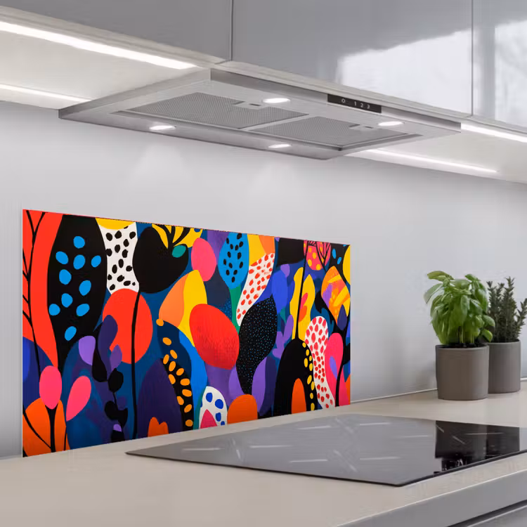Bloemen - Bladeren - Abstract - Rood keuken achterwand spatscherm middel -3d_schuin