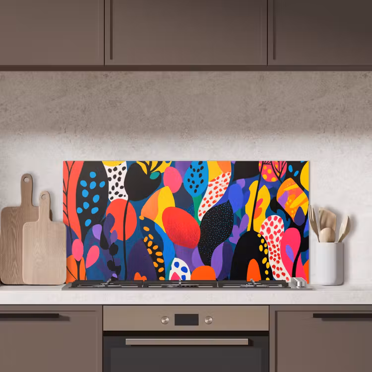 Bloemen - Bladeren - Abstract - Rood keuken achterwand spatscherm middel -sfeer2