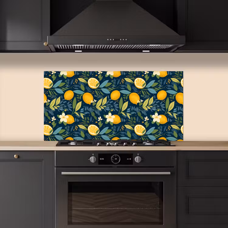 Bloemen - Bladeren - Citroenen - Blauw keuken achterwand spatscherm middel 899 -sfeer1