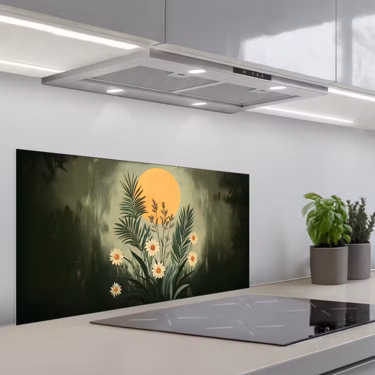 Bloemen - Bladeren - Zon - Groen keuken achterwand spatscherm middel -3d_schuin