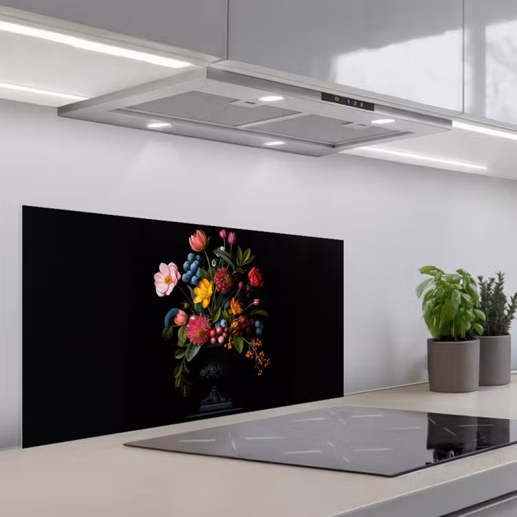 Bloemen - Vrolijk - Vaas keuken achterwand spatscherm middel -3d_schuin