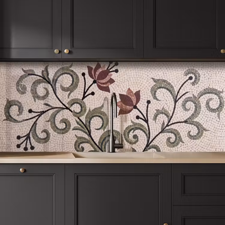 Bloemen - Mozaïek - Patroon - Abstract - Groen keuken achterwand 2 middel -sfeer1