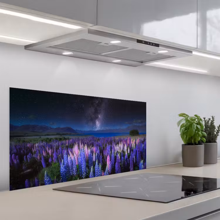 Bloemen - Nacht - Lupine - Sterrenhemel - Paars - Natuur keuken achterwand spatscherm middel -3d_schuin