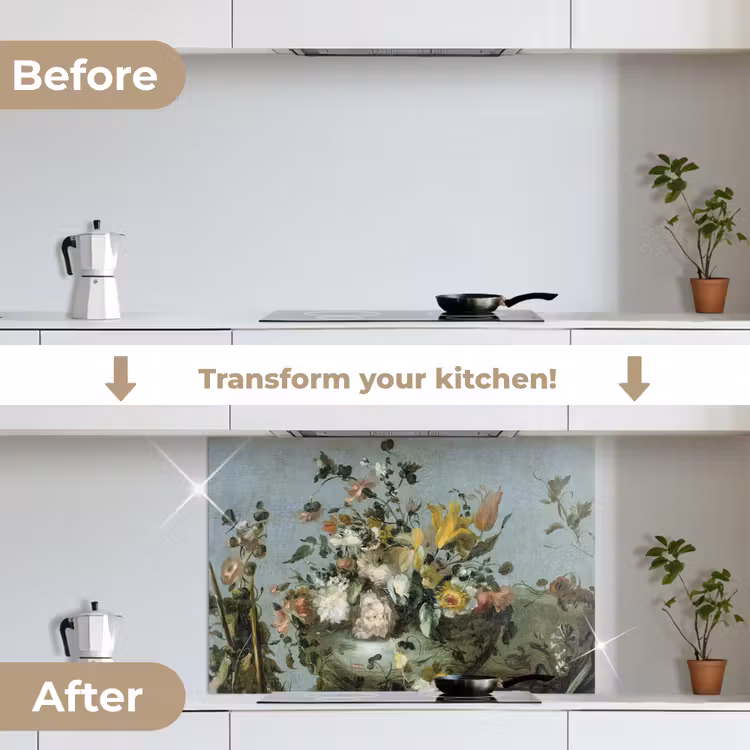 Bloemen - Oude Meesters - Olieverf keuken achterwand spatscherm middel -voor_na_EN