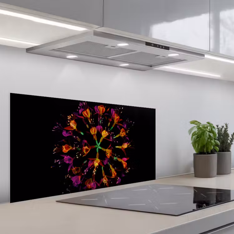 Bloemen - Oranje - Roze - Zwart keuken achterwand spatscherm middel -3d_schuin