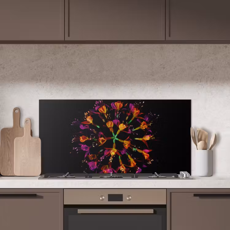 Bloemen - Oranje - Roze - Zwart keuken achterwand spatscherm middel -sfeer2