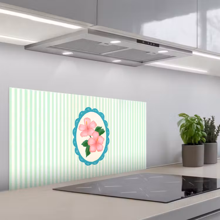 Bloemen - Ovaal - Strepen - Groen keuken achterwand spatscherm middel -3d_schuin
