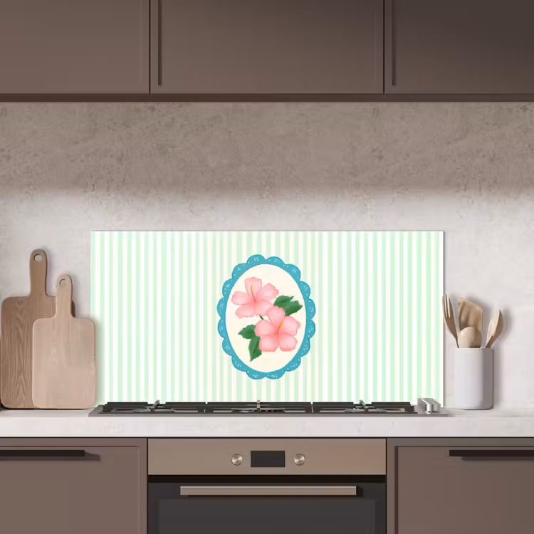 Bloemen - Ovaal - Strepen - Groen keuken achterwand spatscherm middel -sfeer2