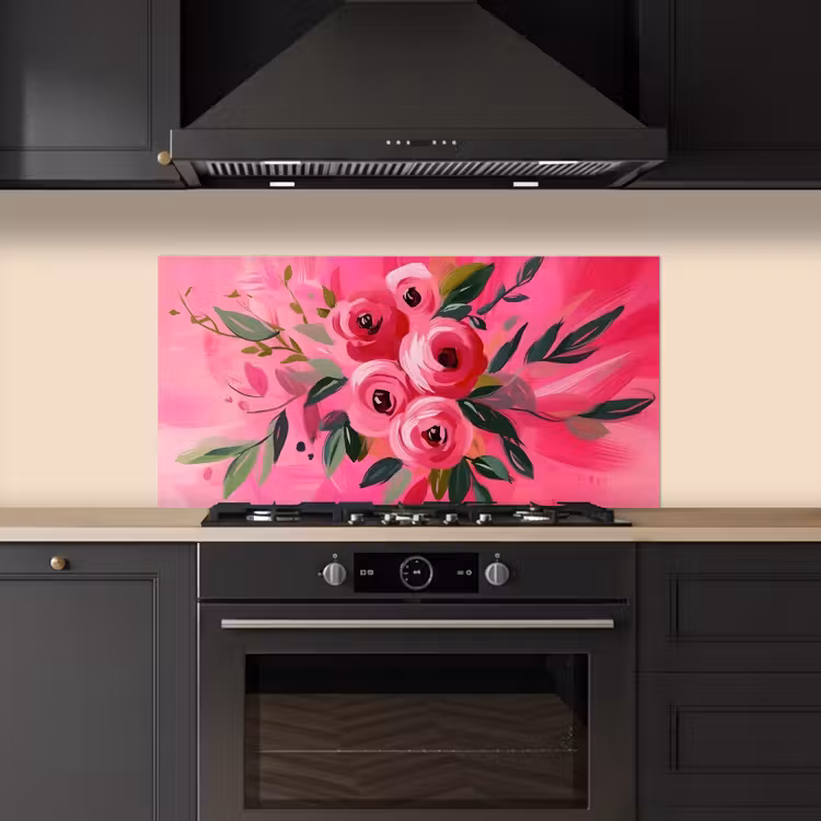 Bloemen - Verf - Roze keuken achterwand spatscherm middel -sfeer1