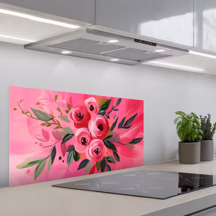 Bloemen - Verf - Roze keuken achterwand spatscherm middel -3d_schuin