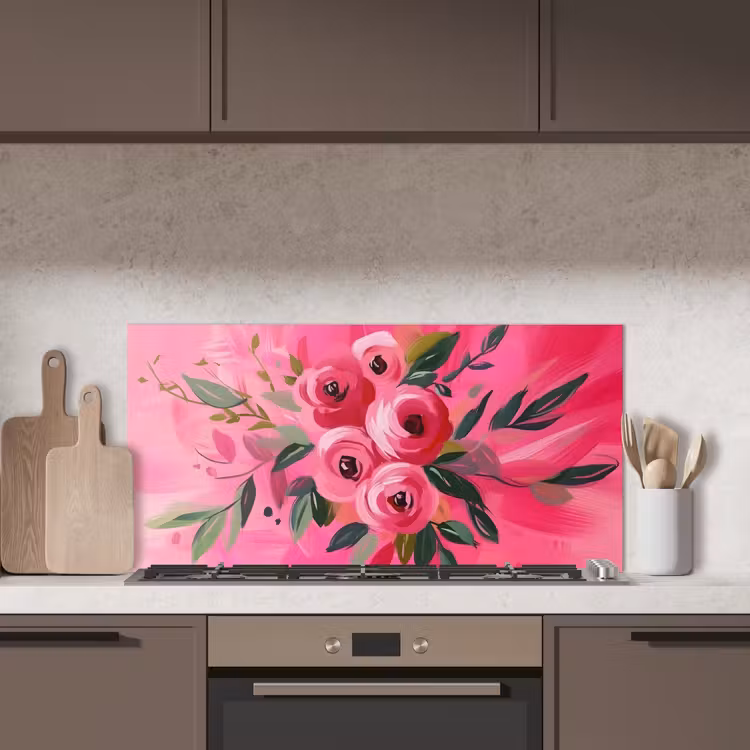 Bloemen - Verf - Roze keuken achterwand spatscherm middel -sfeer2