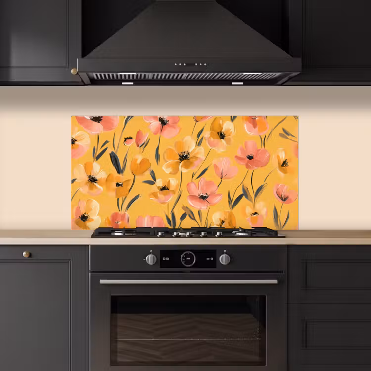 Bloemen - Geschilderd - Geel keuken achterwand spatscherm middel -sfeer1