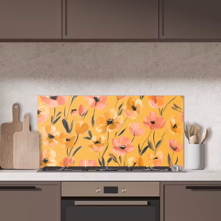 Bloemen - Geschilderd - Geel keuken achterwand spatscherm middel -sfeer2