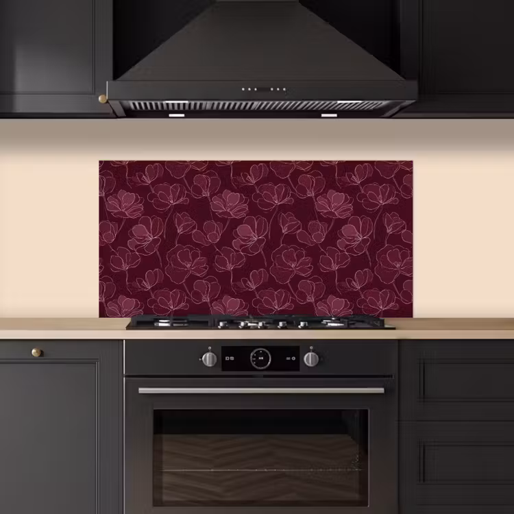 Bloemen - Patroon - Bordeauxrood keuken achterwand spatscherm middel 899 -sfeer1