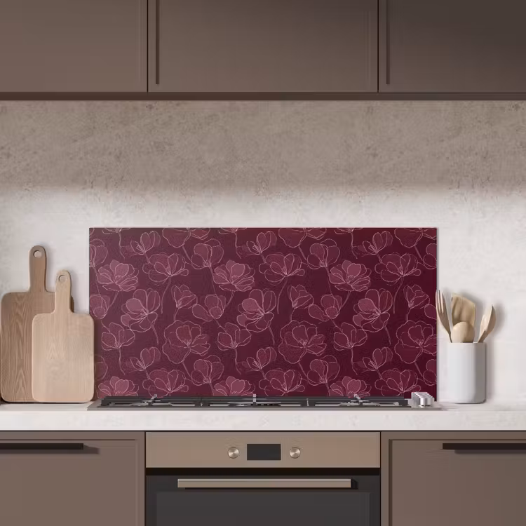 Bloemen - Patroon - Bordeauxrood keuken achterwand spatscherm middel 899 -sfeer2