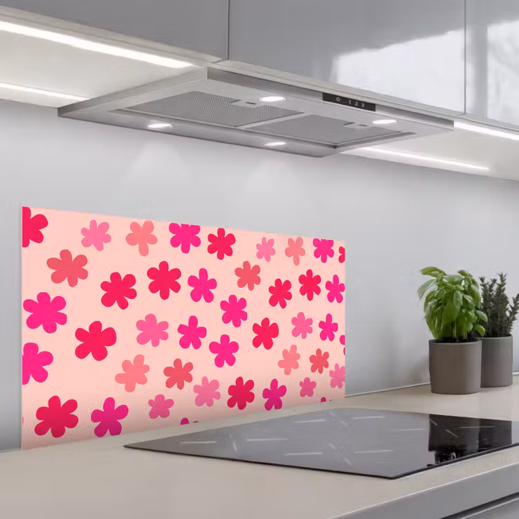Bloemen - Patroon - Roze keuken achterwand spatscherm middel -3d_schuin