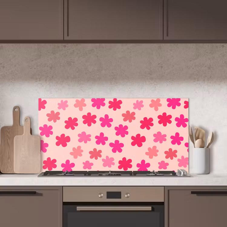 Bloemen - Patroon - Roze keuken achterwand spatscherm middel -sfeer2