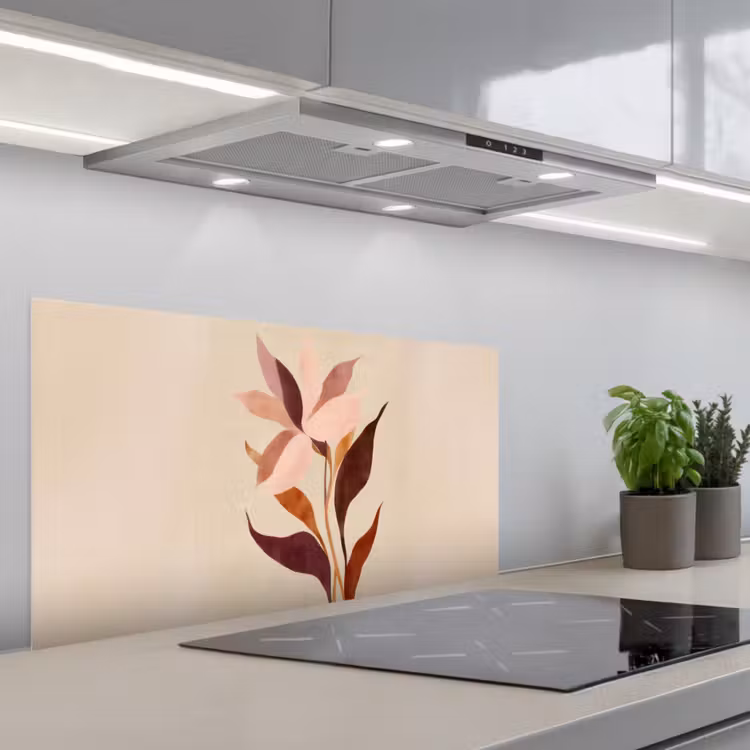 Bloemen - Blaadjes - Minimalistisch - Roze keuken achterwand spatscherm middel -3d_schuin