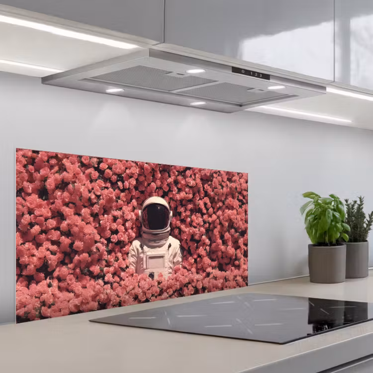 Bloemen - Roze - Astronaut keuken achterwand spatscherm middel -3d_schuin