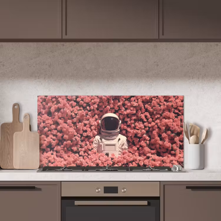 Bloemen - Roze - Astronaut keuken achterwand spatscherm middel -sfeer2