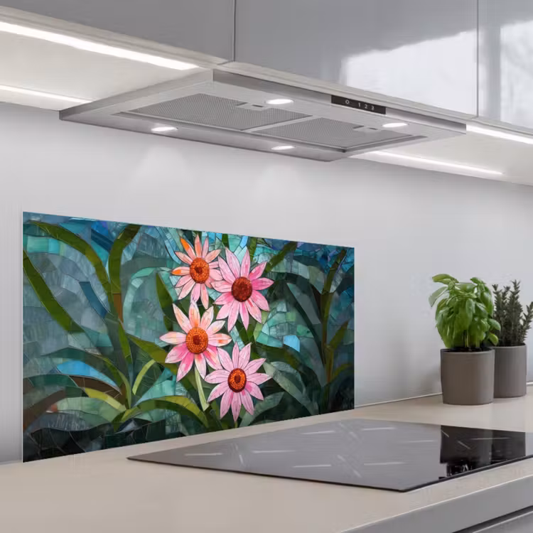 Bloemen - Roze - Glasmozaïek keuken achterwand spatscherm middel -3d_schuin