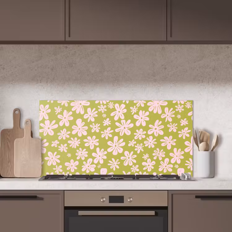 Bloemen - Roze - Getekend - Patroon keuken achterwand spatscherm middel -sfeer2