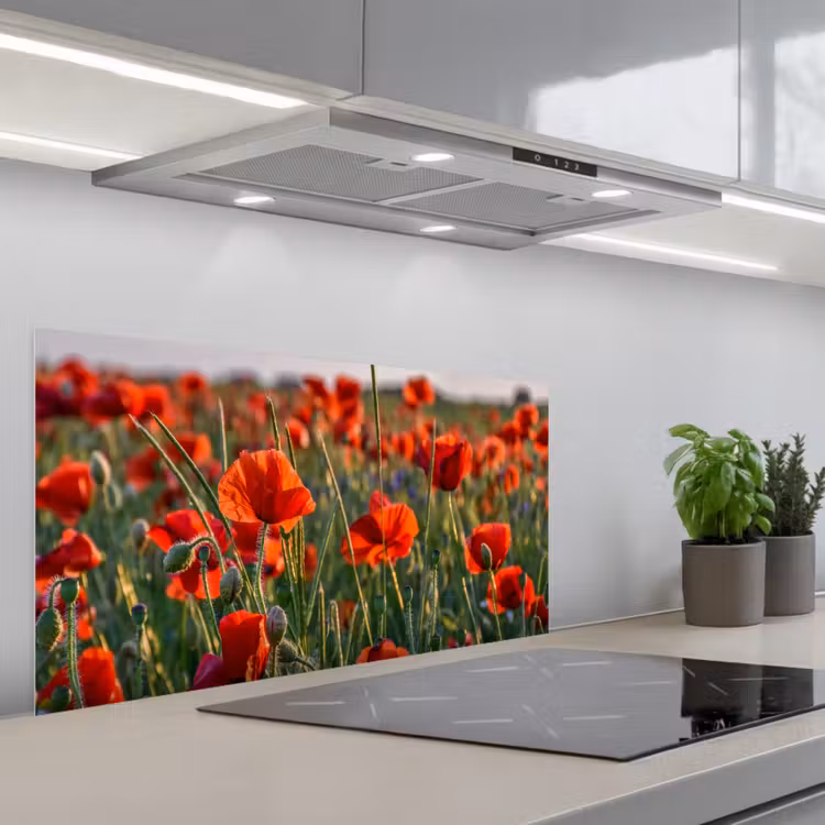Bloemen - Klaprozen - Natuur - Rood keuken achterwand spatscherm middel -3d_schuin