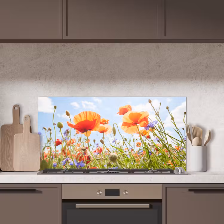 Bloemen - Klaproos - Lente - Natuur - Rood - Blauw keuken achterwand spatscherm middel -sfeer2