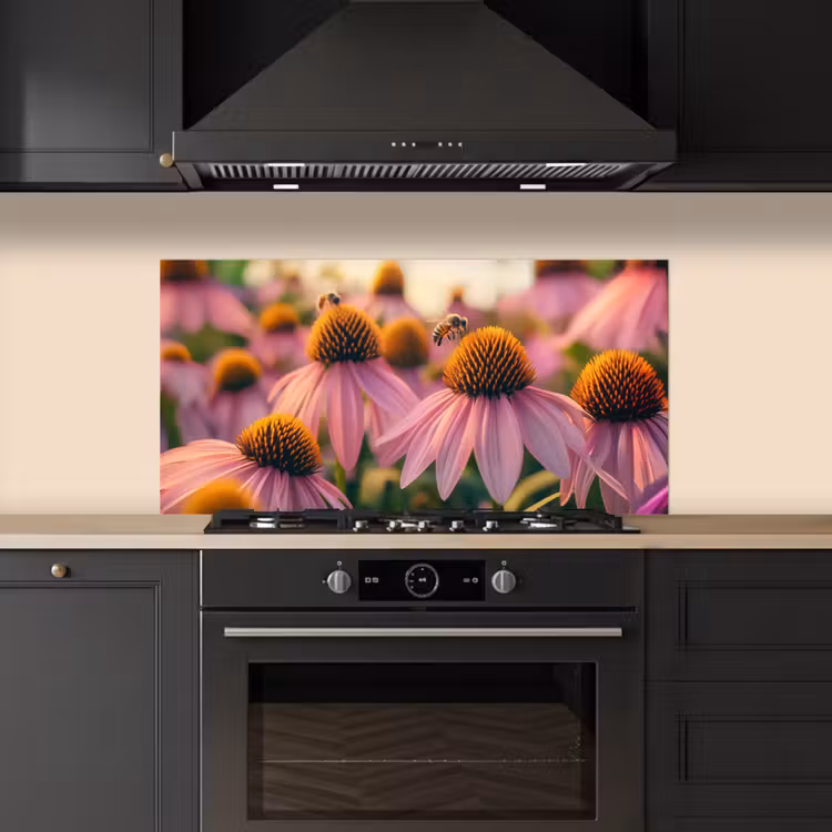 Bloemen - Paars - Bijen keuken achterwand spatscherm middel -sfeer1