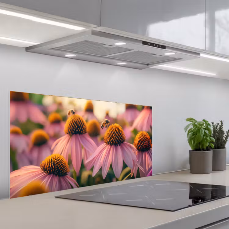 Bloemen - Paars - Bijen keuken achterwand spatscherm middel -3d_schuin