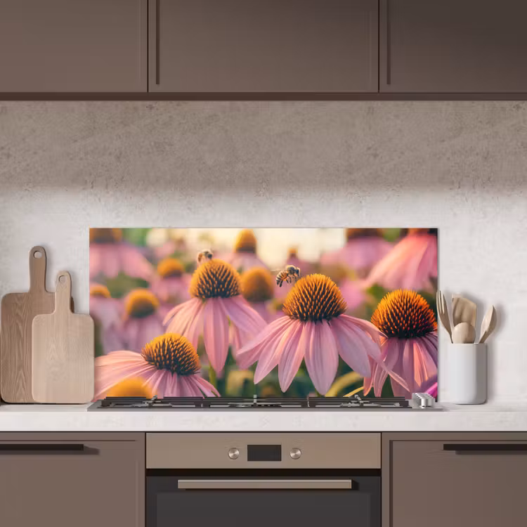 Bloemen - Paars - Bijen keuken achterwand spatscherm middel -sfeer2