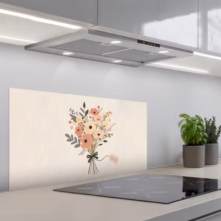 Bloemen - Quote - Beige - Lint keuken achterwand spatscherm middel -3d_schuin