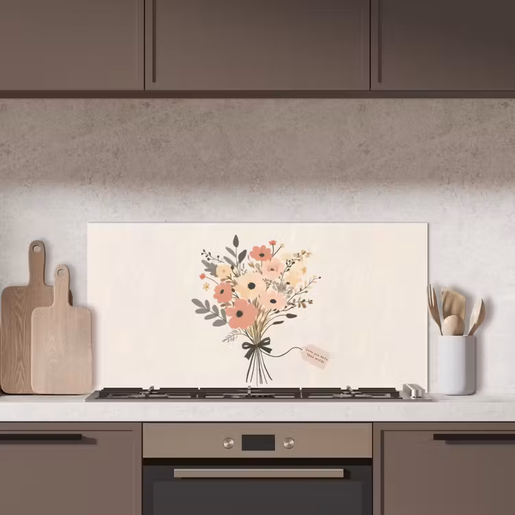 Bloemen - Quote - Beige - Lint keuken achterwand spatscherm middel -sfeer2