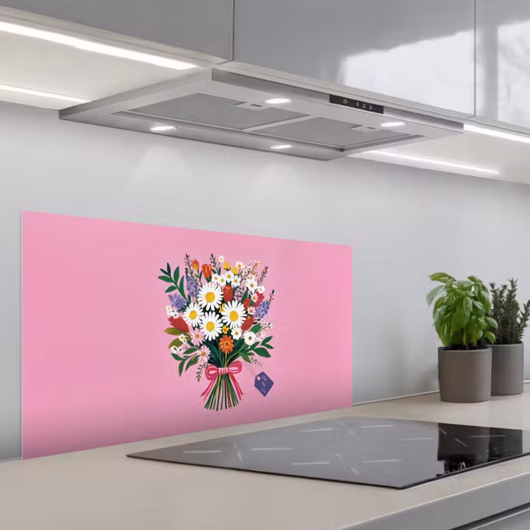 Bloemen - Quote - Kaartje - Kleurrijk keuken achterwand spatscherm middel -3d_schuin