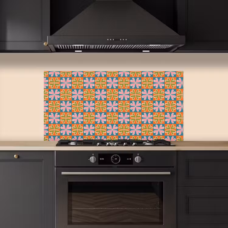 Bloemen - Retro - Patroon - Kleurrijk keuken achterwand spatscherm middel 899 -sfeer1