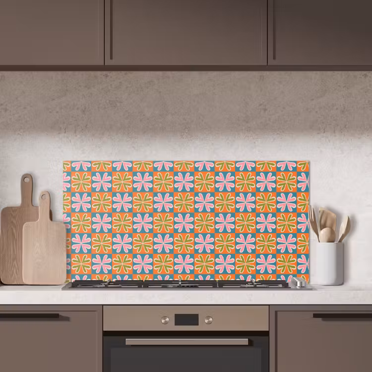 Bloemen - Retro - Patroon - Kleurrijk keuken achterwand spatscherm middel 899 -sfeer2
