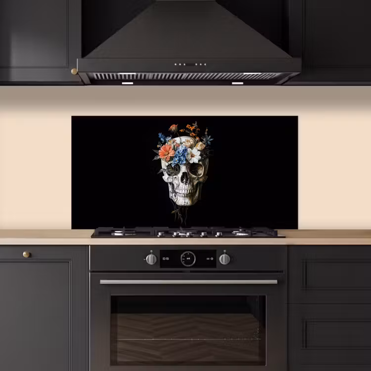 Bloemen - Schedel - Kleurrijk keuken achterwand spatscherm middel -sfeer1