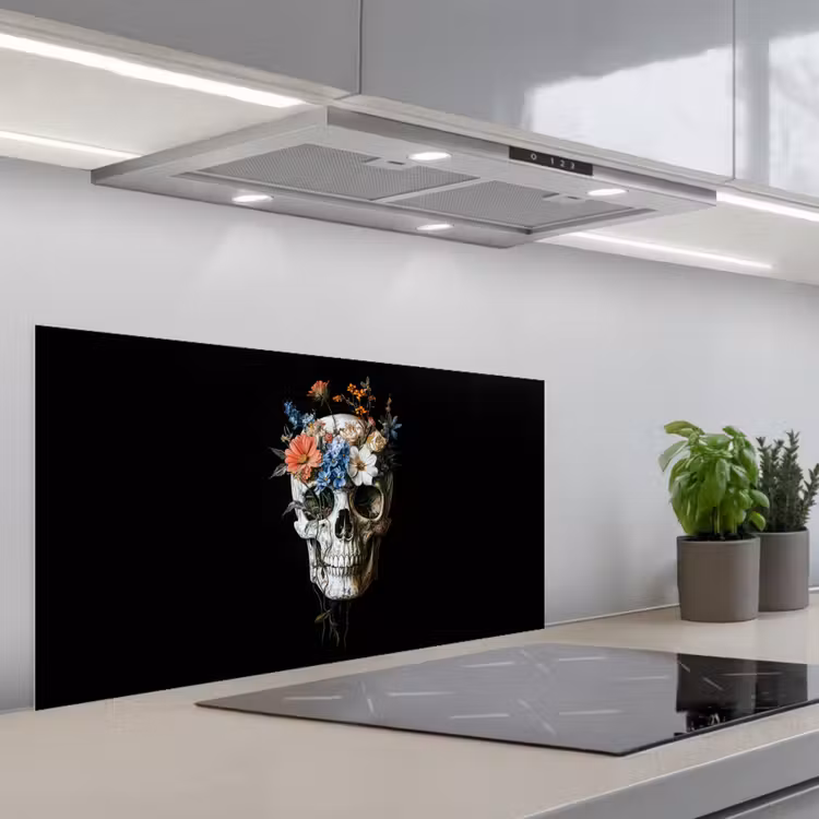 Bloemen - Schedel - Kleurrijk keuken achterwand spatscherm middel -3d_schuin