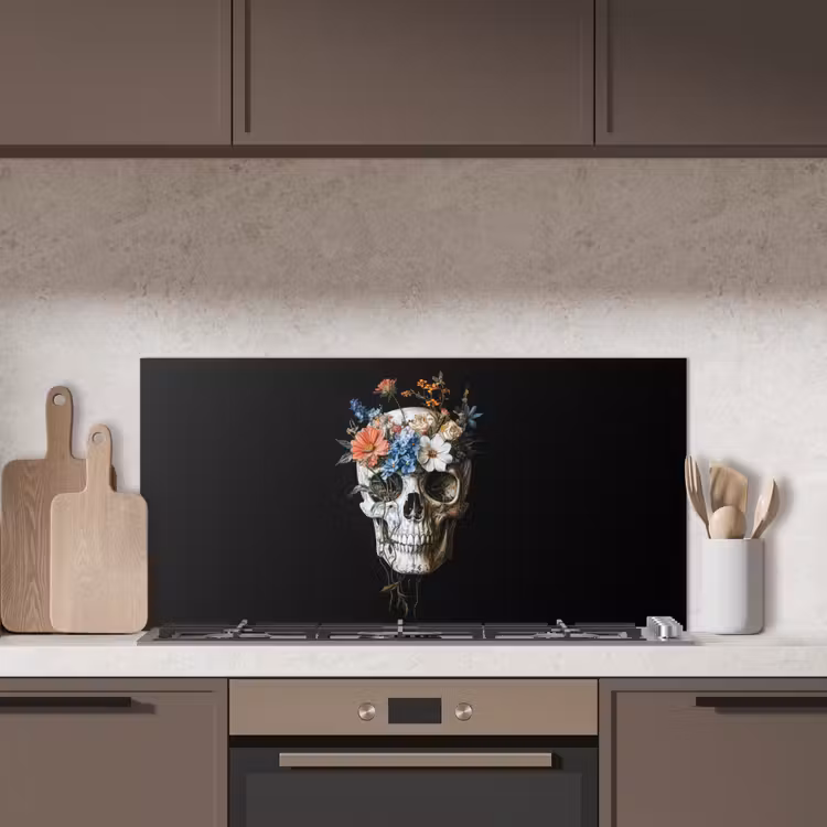Bloemen - Schedel - Kleurrijk keuken achterwand spatscherm middel -sfeer2