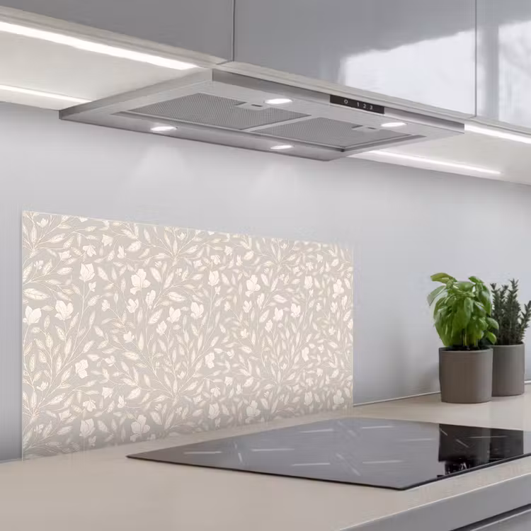 Bloemen - Steel - Blaadjes keuken achterwand spatscherm middel 899 -3d_schuin